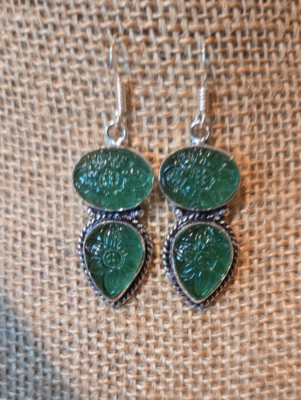 Green Floral Drop Earrings